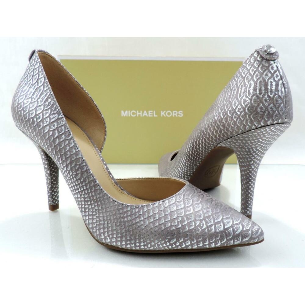 Michael Kors Nathalie Flex High Pump Metallic Embossed Leather Silver - Picture 1 of 8